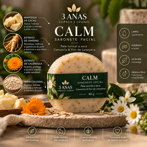 CALM — Sabonete Facial Artesanal para Pele Normal a Seca