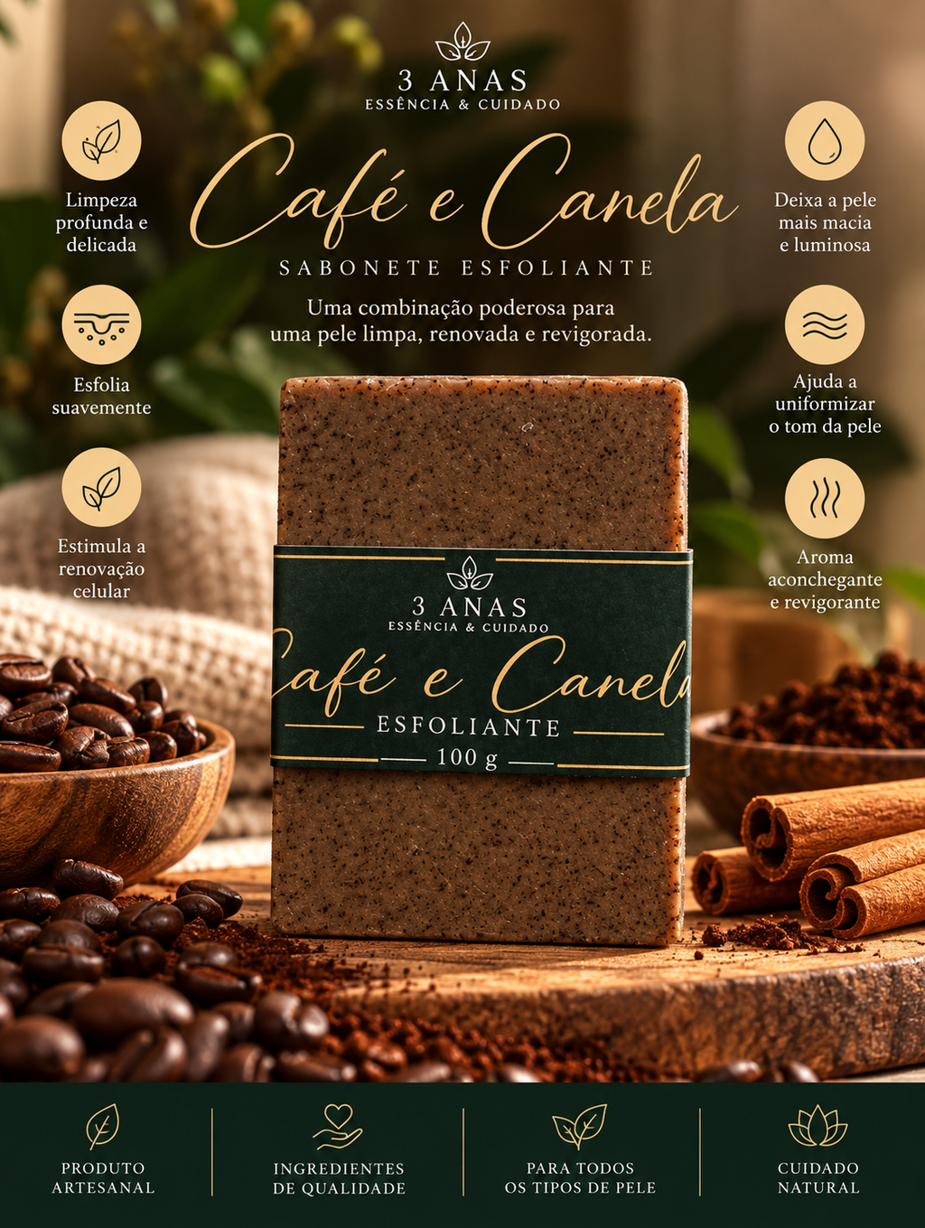 Sabonete corporal  Esfoliante Café e Canela — 100 g