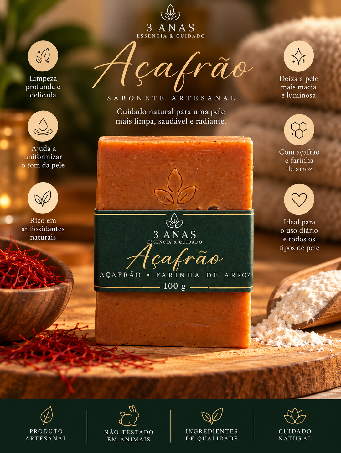 Sabonete corporal Açafrão & Farinha de Arroz – 100 g